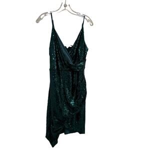 Fully Sequined Sz Large Green Slip Dress Christmas New Years Party
